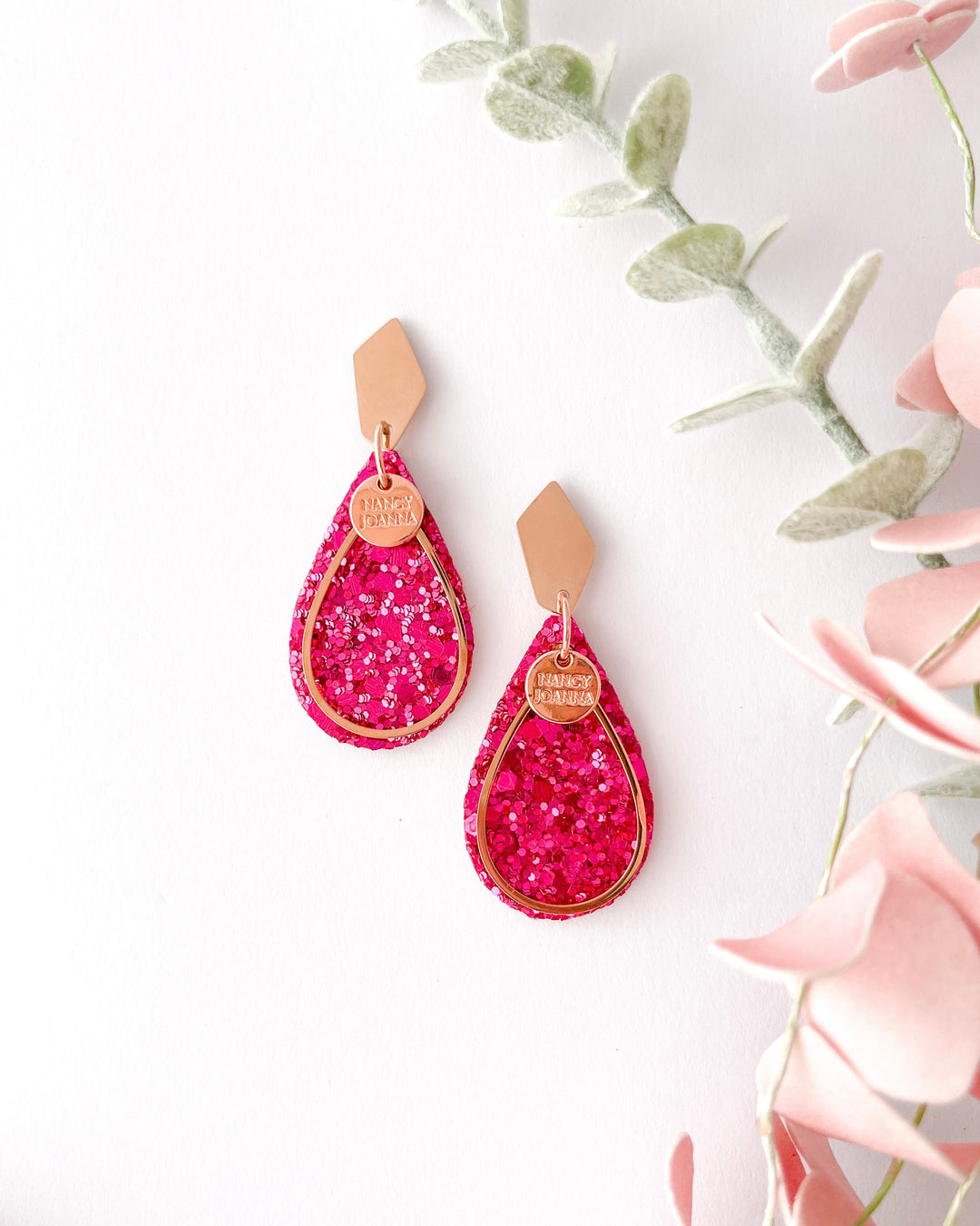 MINI Magenta Glitter Teardrops Nancy Joanna