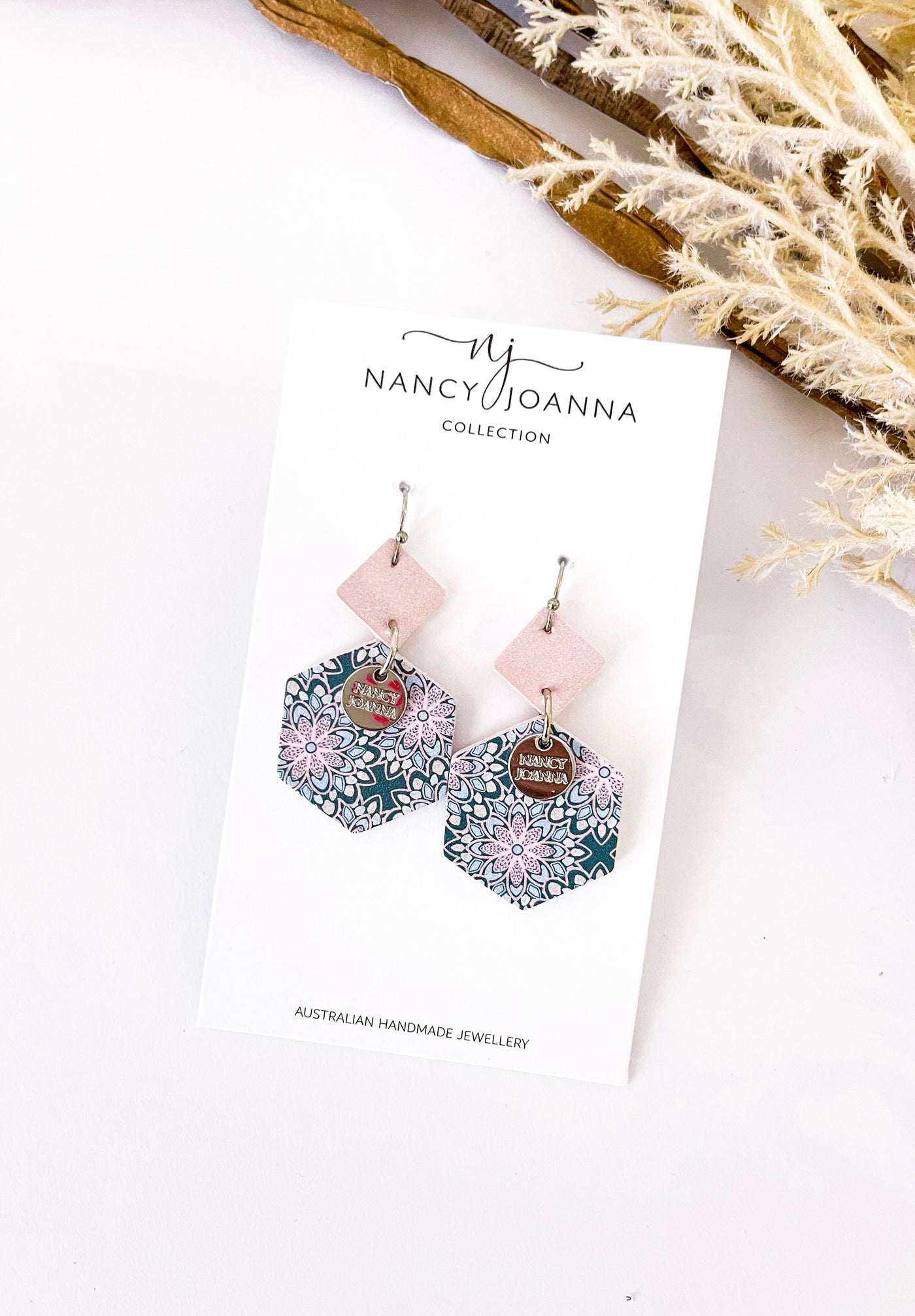 Pinkyteal Hexagon Double Drop Nancy Joanna