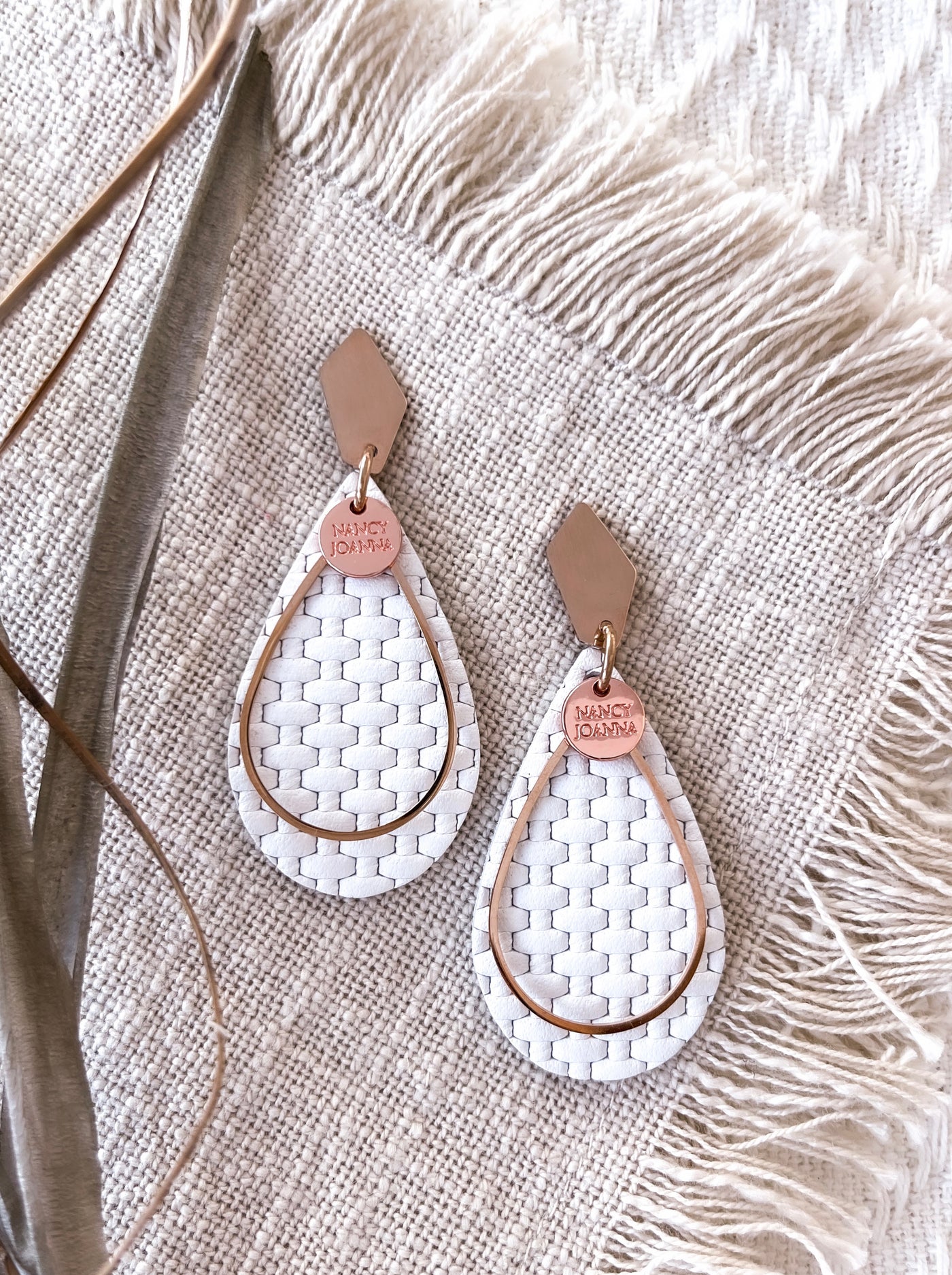 White Woven Leather Teardrops Nancy Joanna