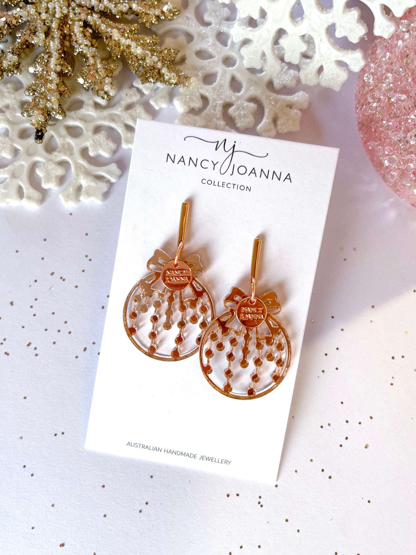 Rose Gold Acrylic Christmas Baubles Nancy Joanna