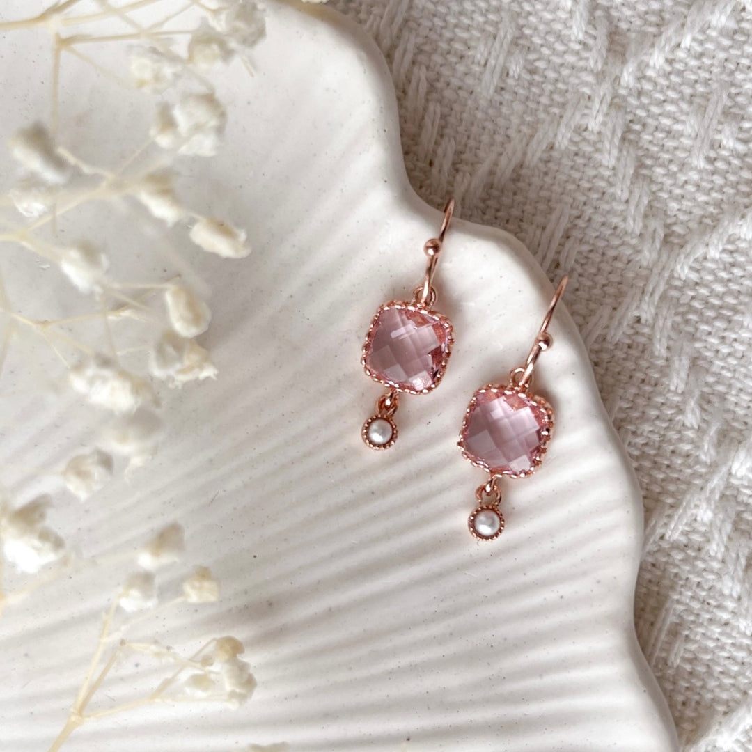 Pink Whisper Square Glass Drop Nancy Joanna