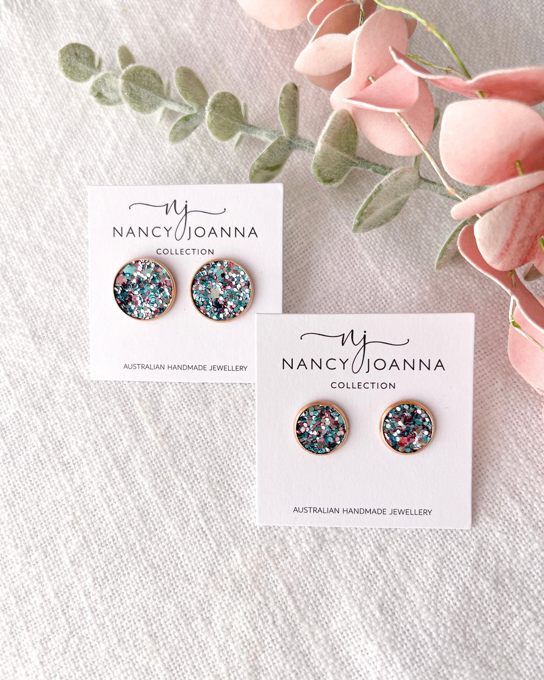 Light Blue Glitter Studs Nancy Joanna
