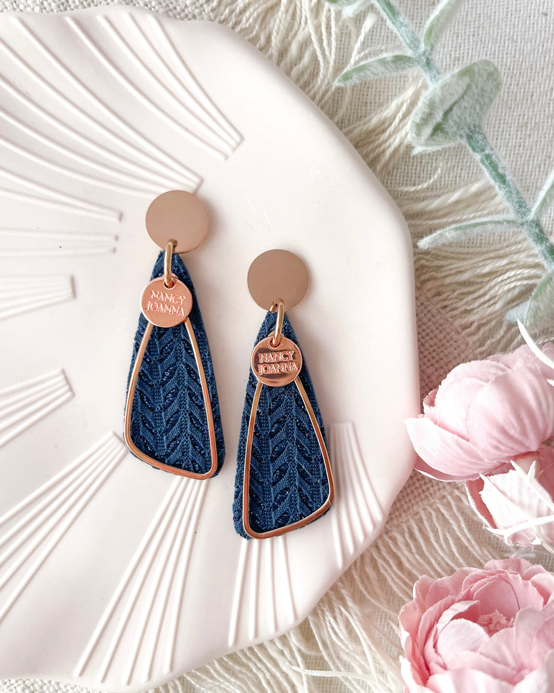 MINI Blue Herringbone Textured Side Drops Nancy Joanna