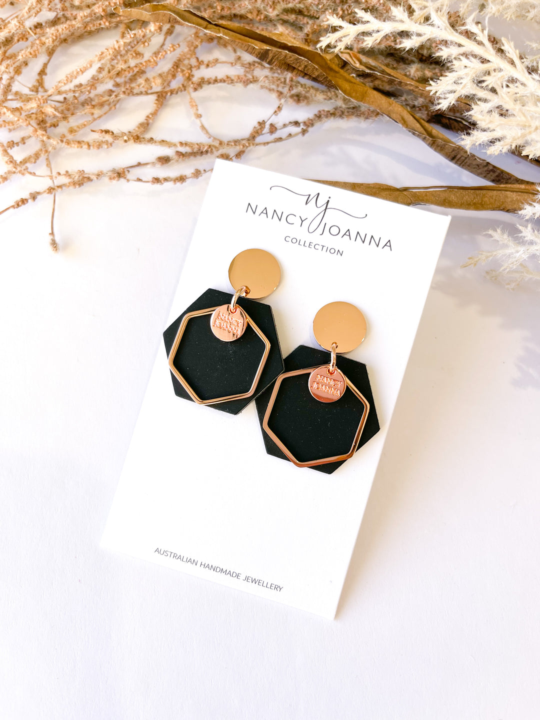 Black Hexagon Drop Nancy Joanna