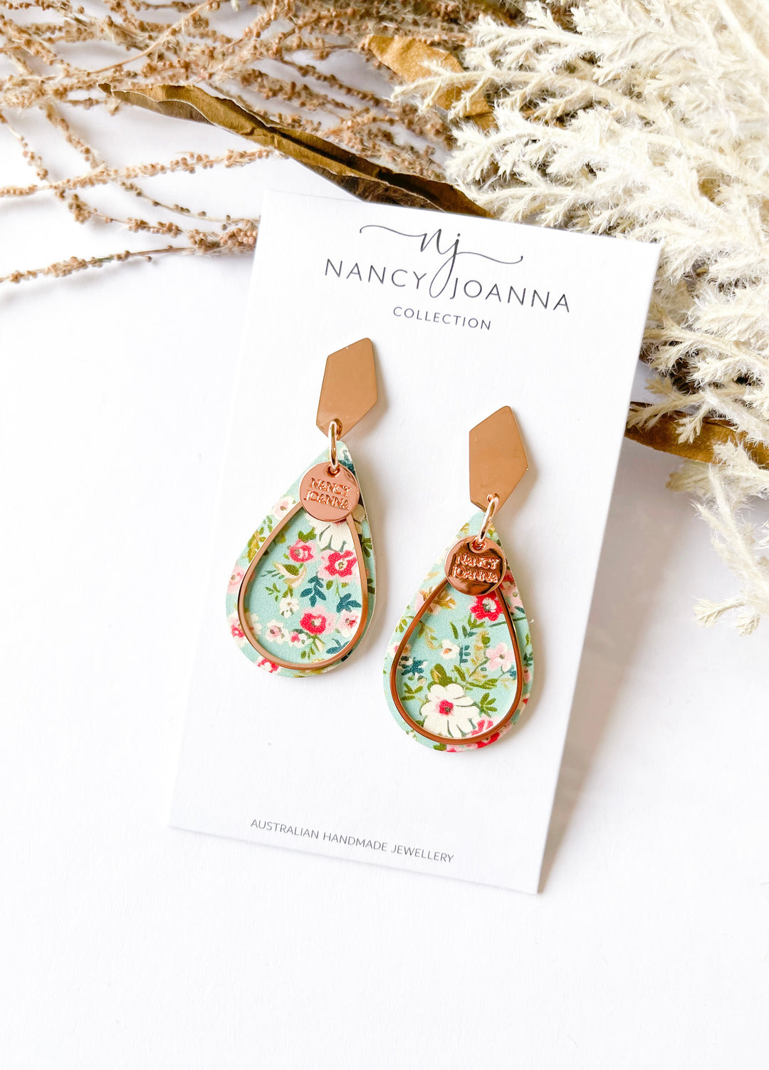 Mini Green Vintage Floral Teardops Nancy Joanna