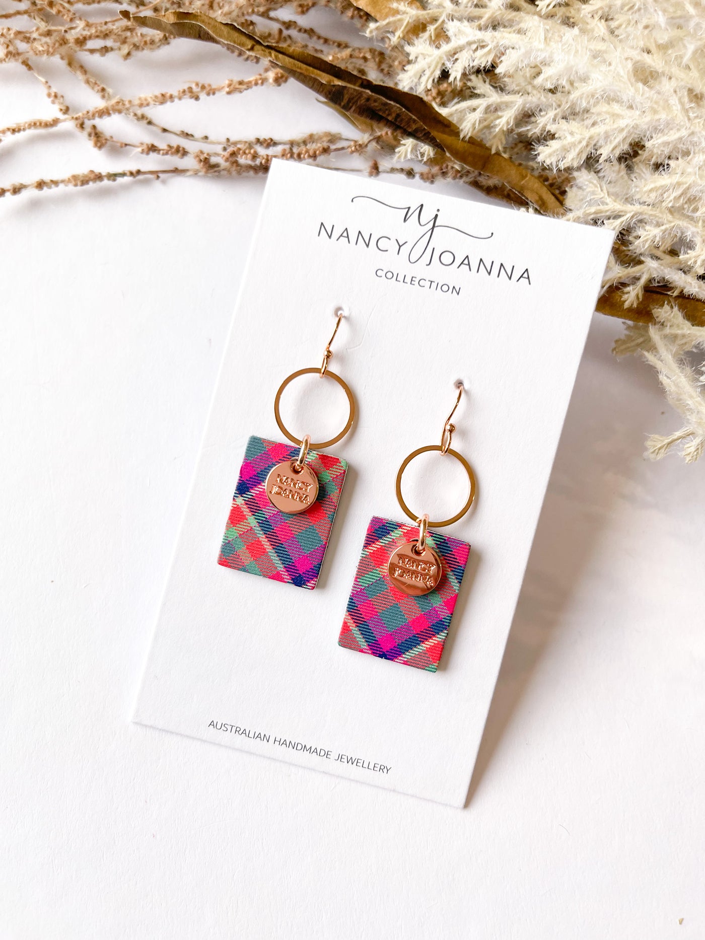 Bright Plaid Rectangle Dangles Nancy Joanna