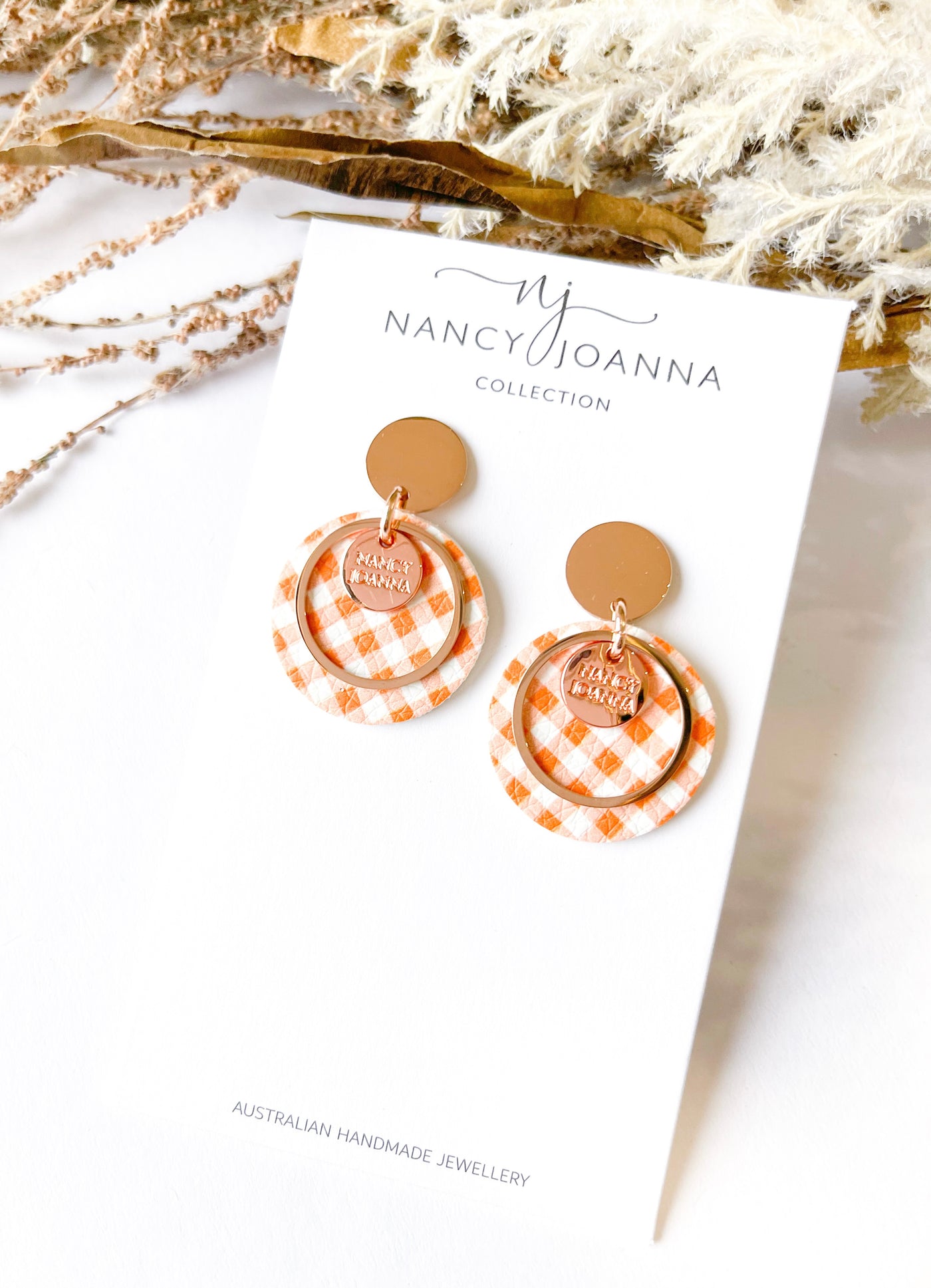 Mini Orange Gingham ROUND Drops Nancy Joanna