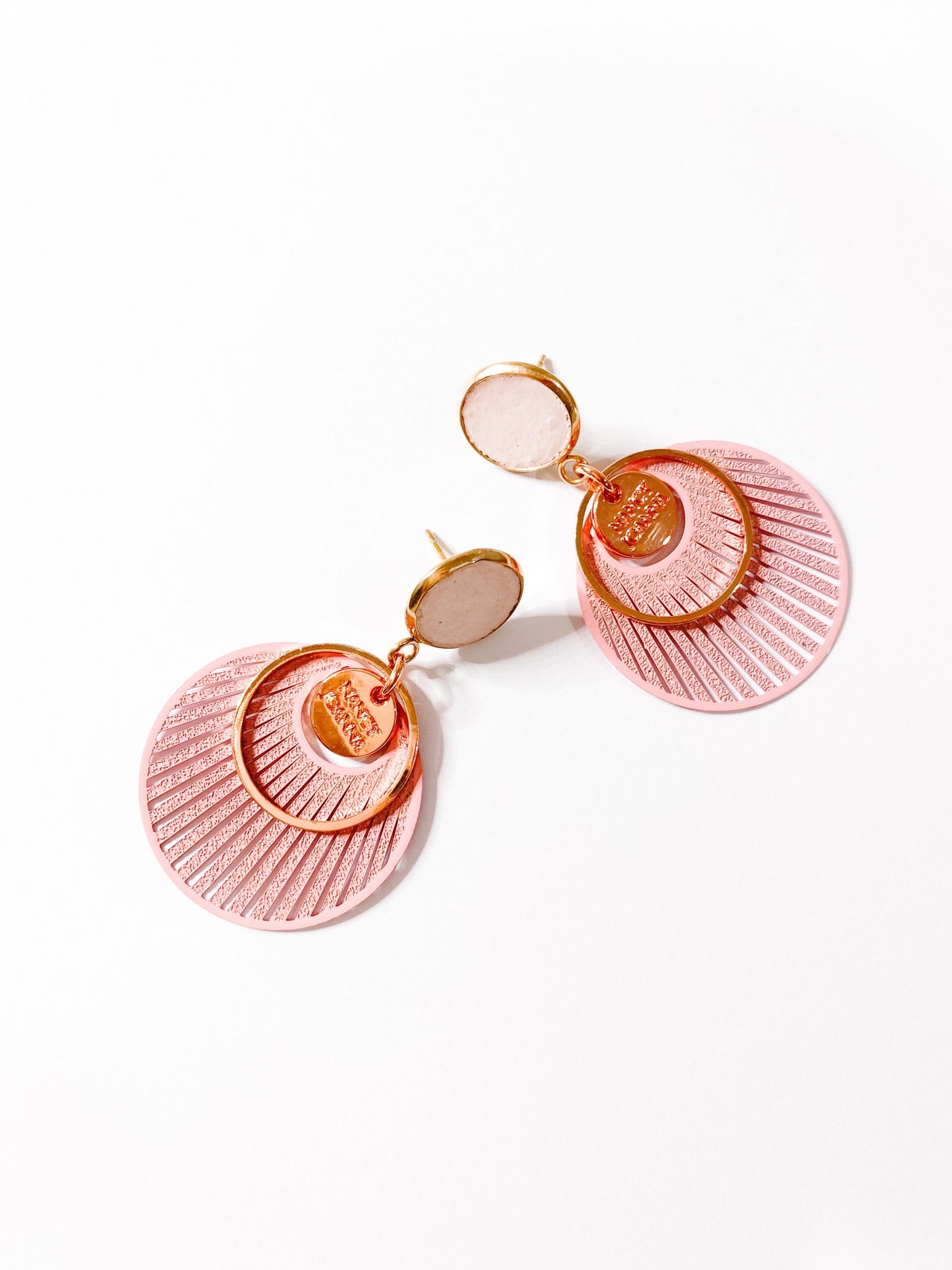 Blush Concrete & Round Lace Line Earrings Nancy Joanna