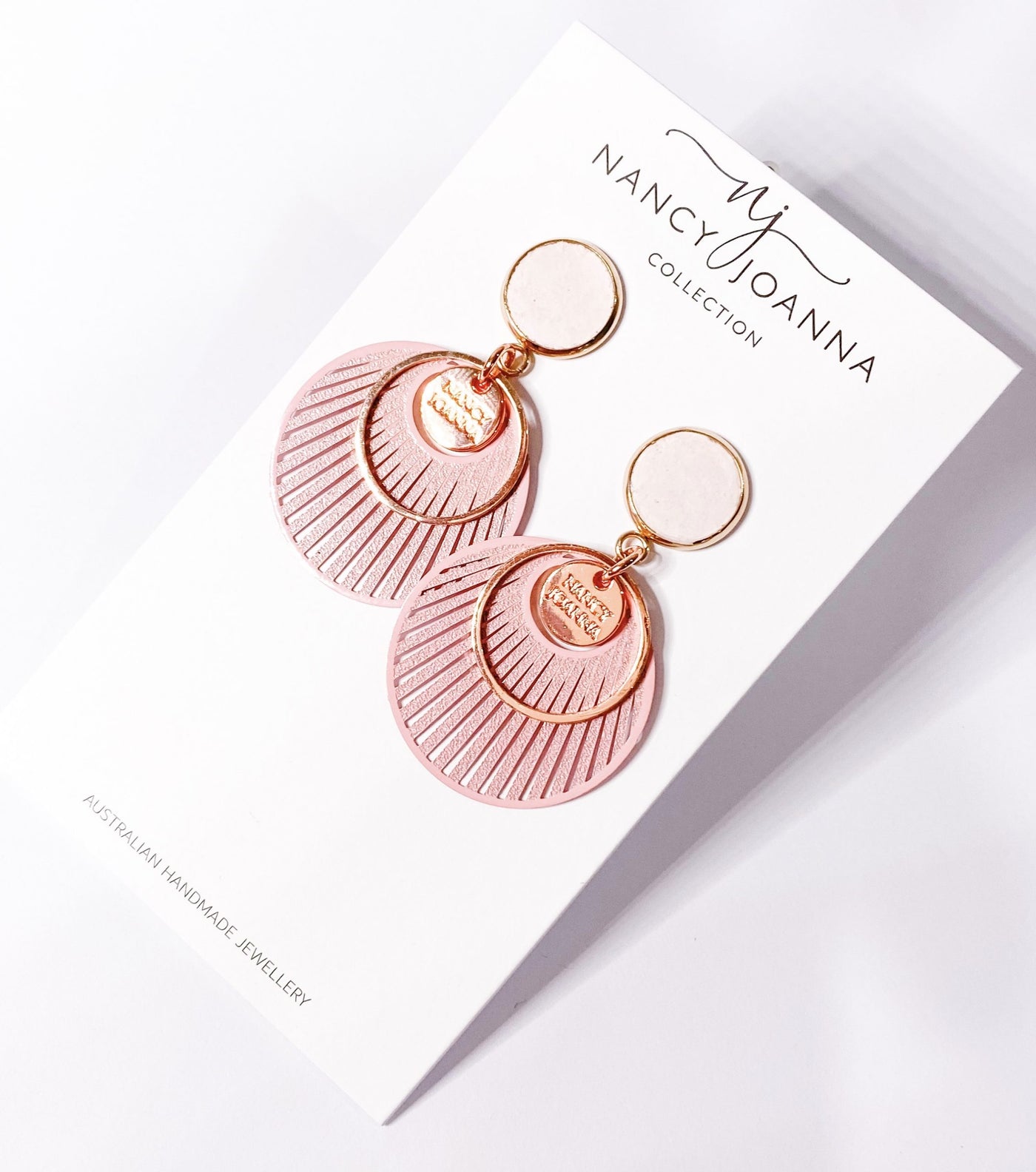 Blush Concrete & Round Lace Line Earrings Nancy Joanna