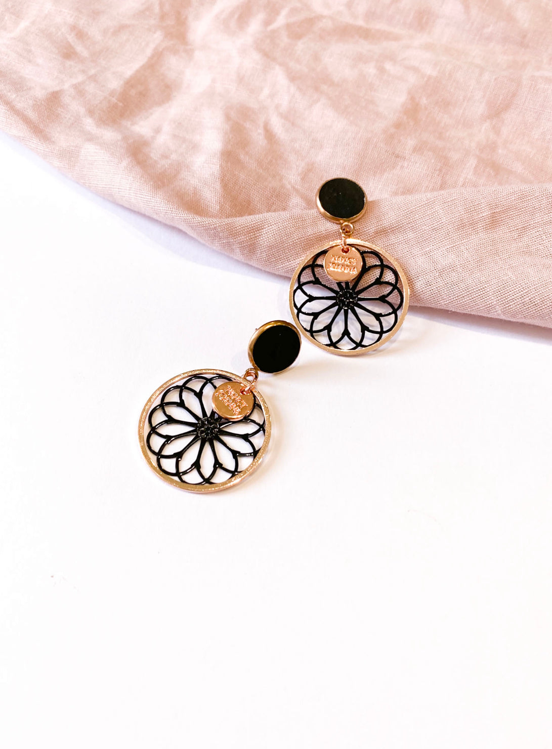 Black Concrete with Black Wagon Wheel Lace Earrings Nancy Joanna