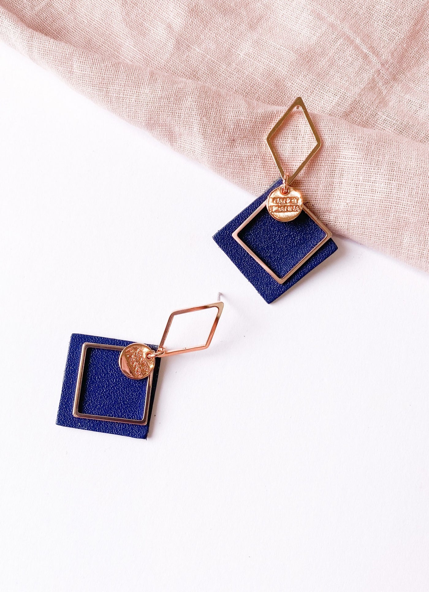 Outside the Square Navy Blue Leather Earrings Nancy Joanna