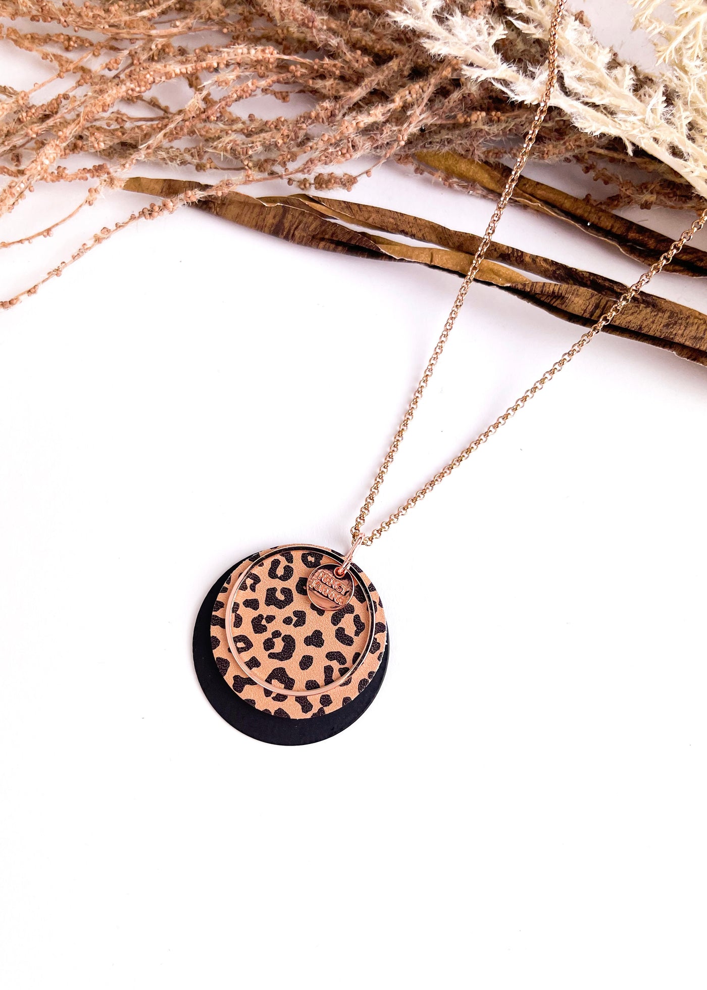 Chocolate Cheetah Print Leather Pendant Nancy Joanna