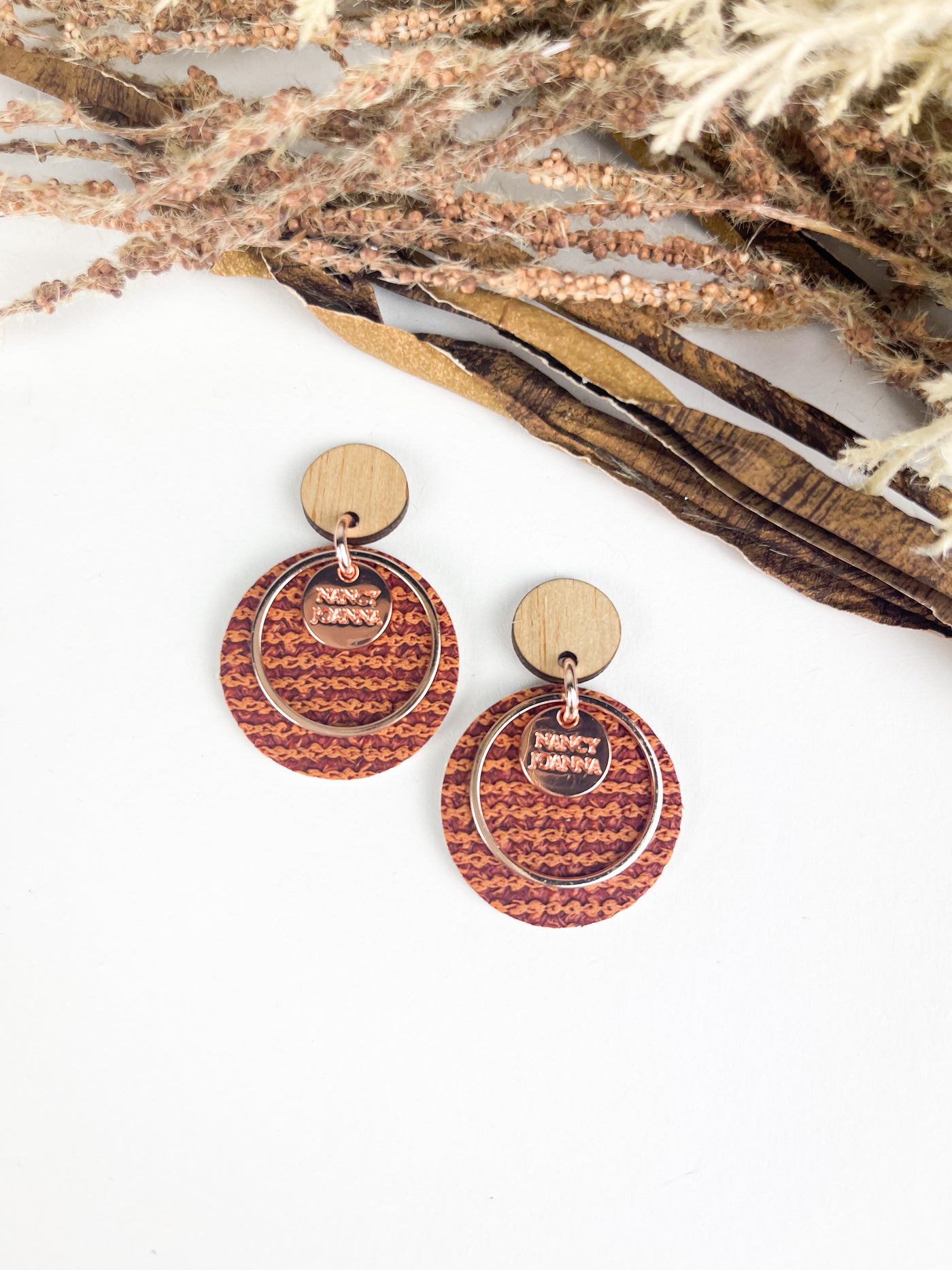 MINI Rust Textured Stripe Round Drops Nancy Joanna