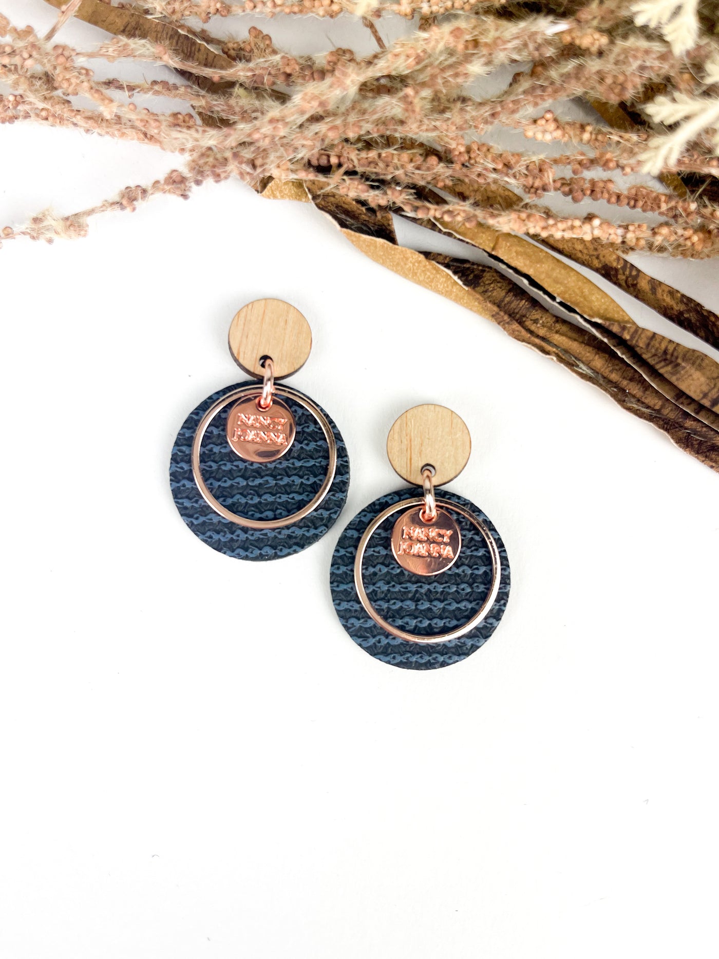 MINI Navy Textured Stripe Round Drops Nancy Joanna