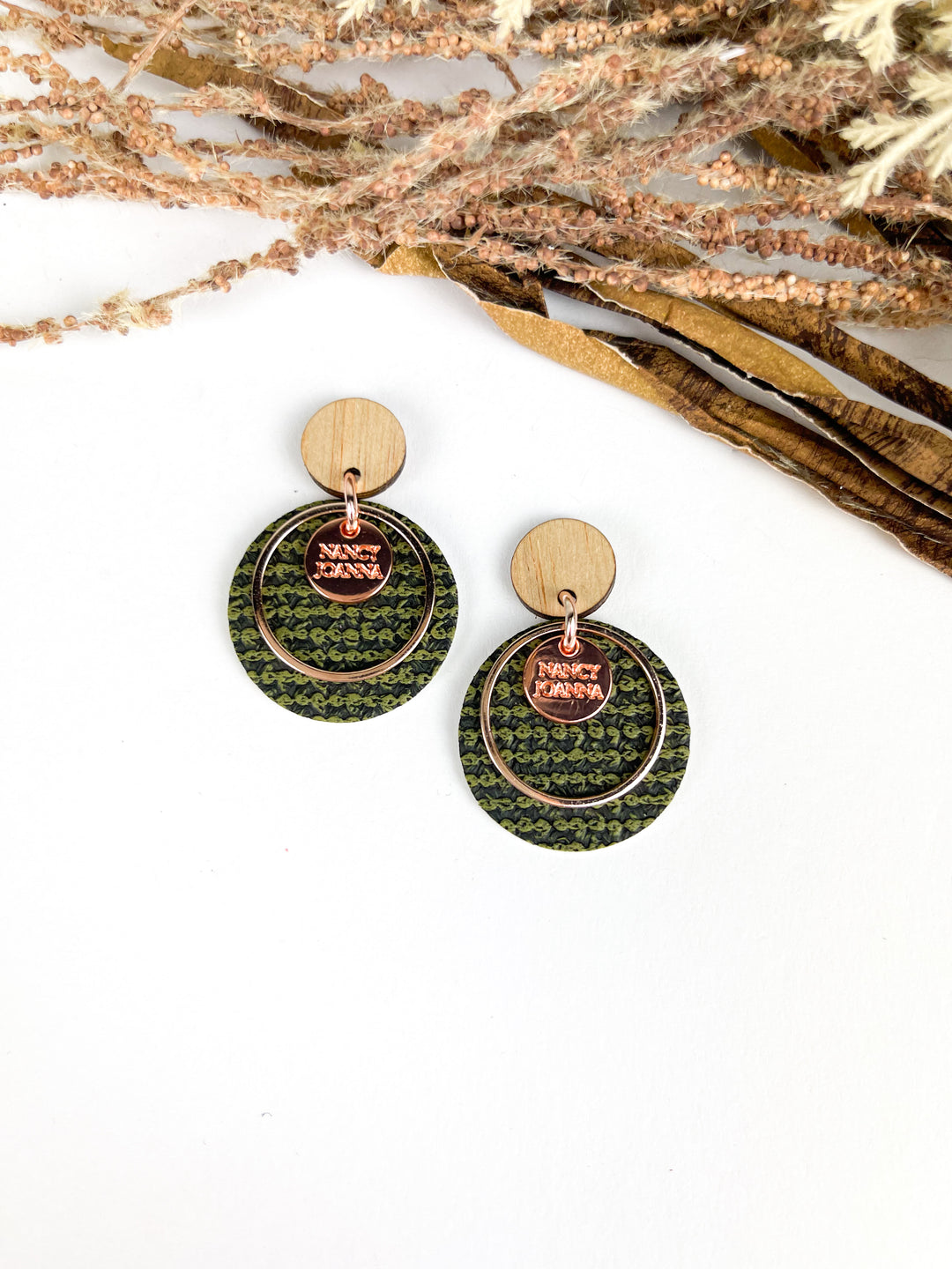 MINI Forrest Green Textured Stripe Round Drops Nancy Joanna