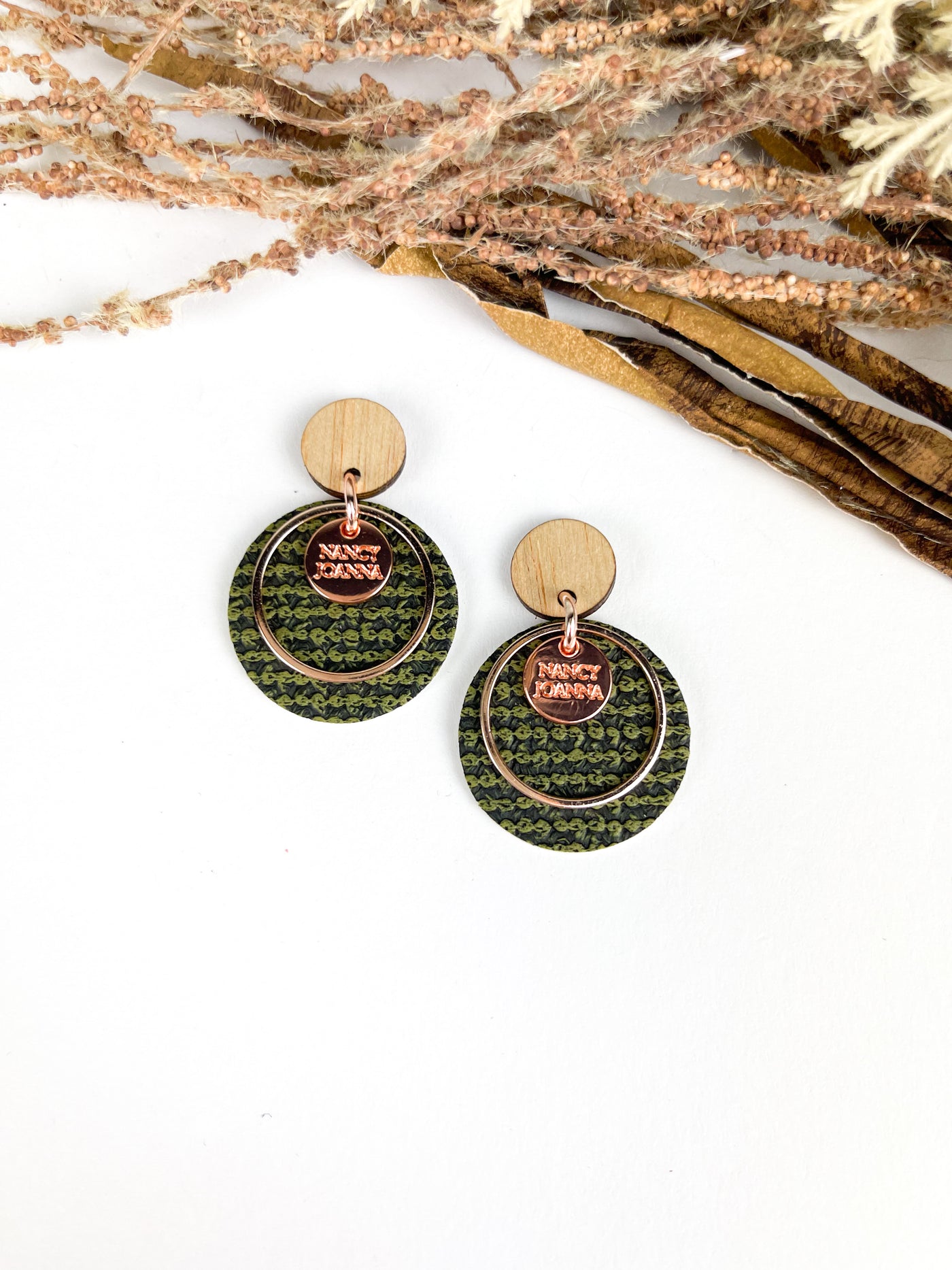 MINI Forrest Green Textured Stripe Round Drops Nancy Joanna