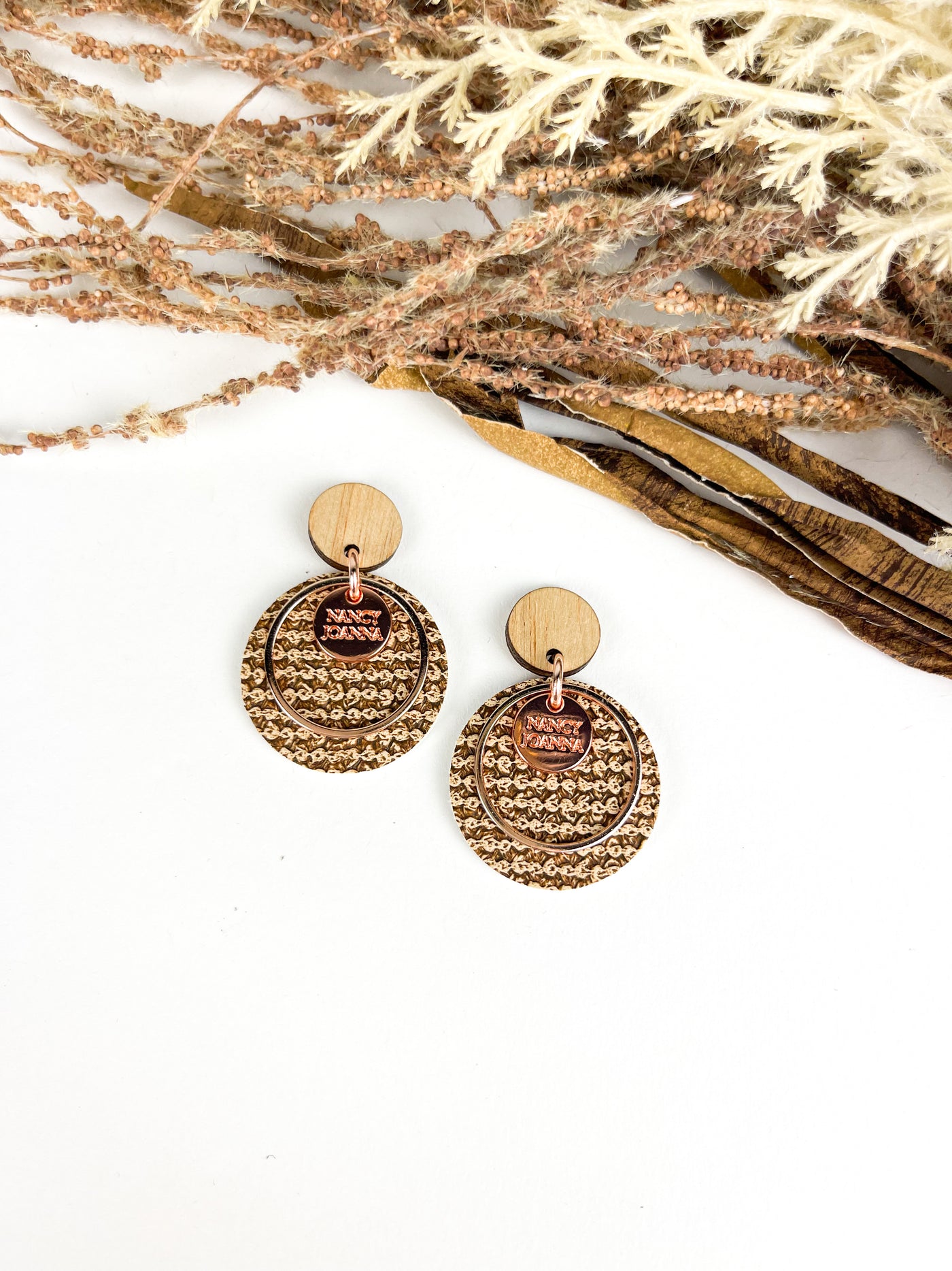 MINI Natural Tone Textured Stripe Round Drops Nancy Joanna