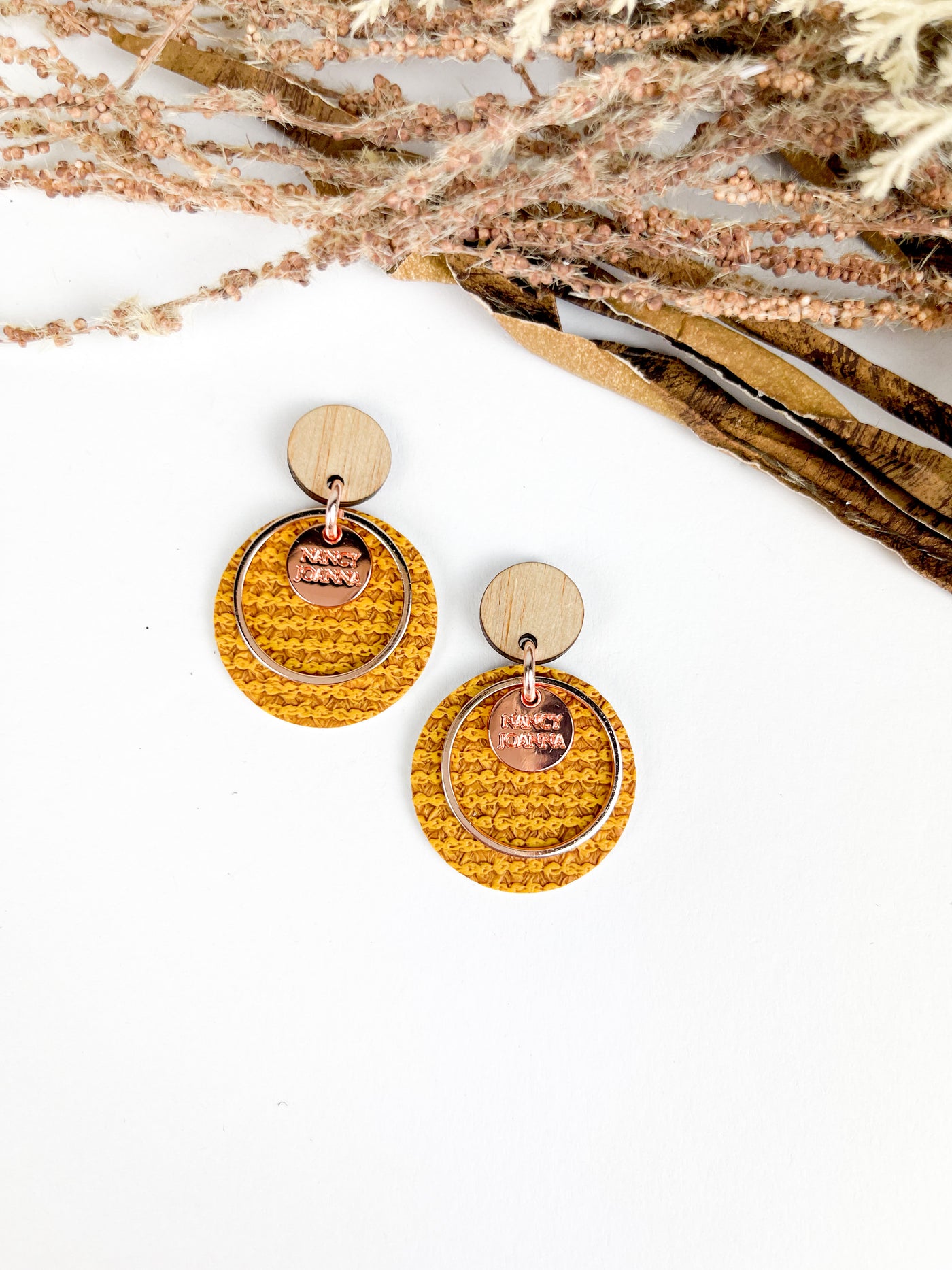 MINI Mustard Textured Stripe Round Drops Nancy Joanna