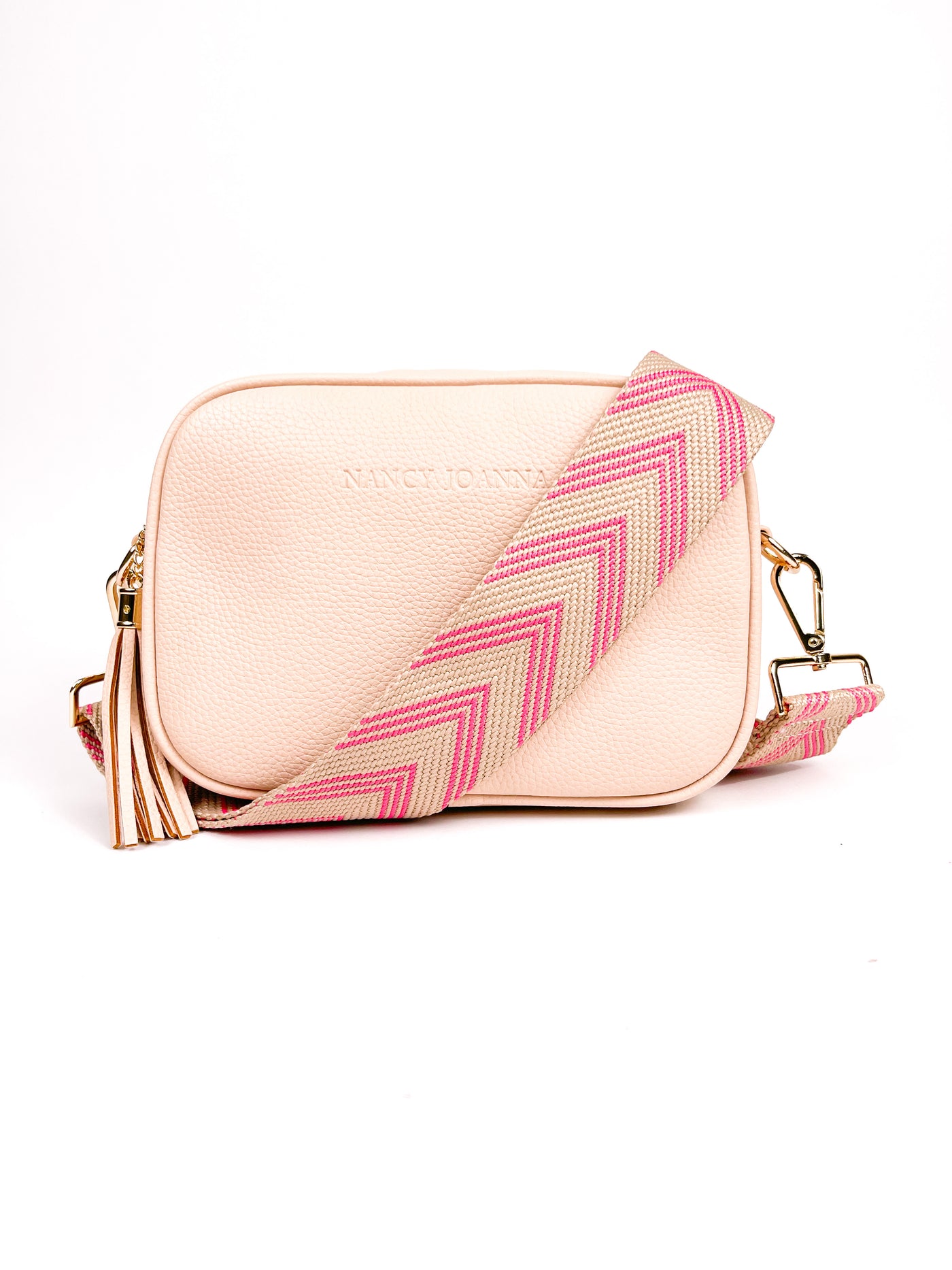 PINK & CREAM CHEVRON GUITAR STRAP Nancy Joanna