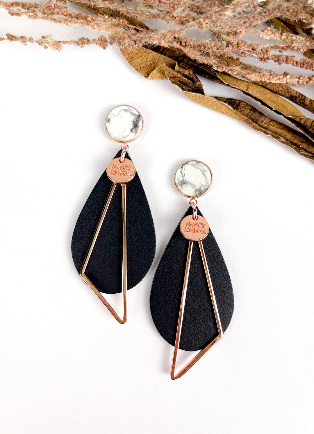 Concrete Marble with Black Leather Teardrops Nancy Joanna