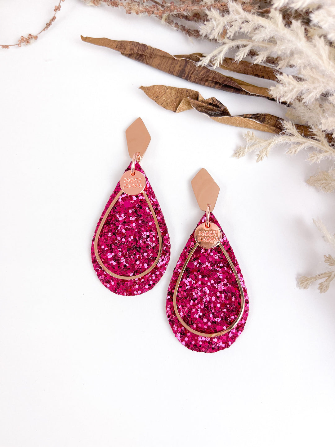MINI Magenta Glitter Teardrops Nancy Joanna