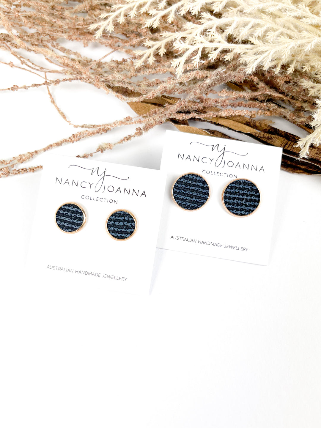 Navy Blue Textured Stripe Studs Nancy Joanna