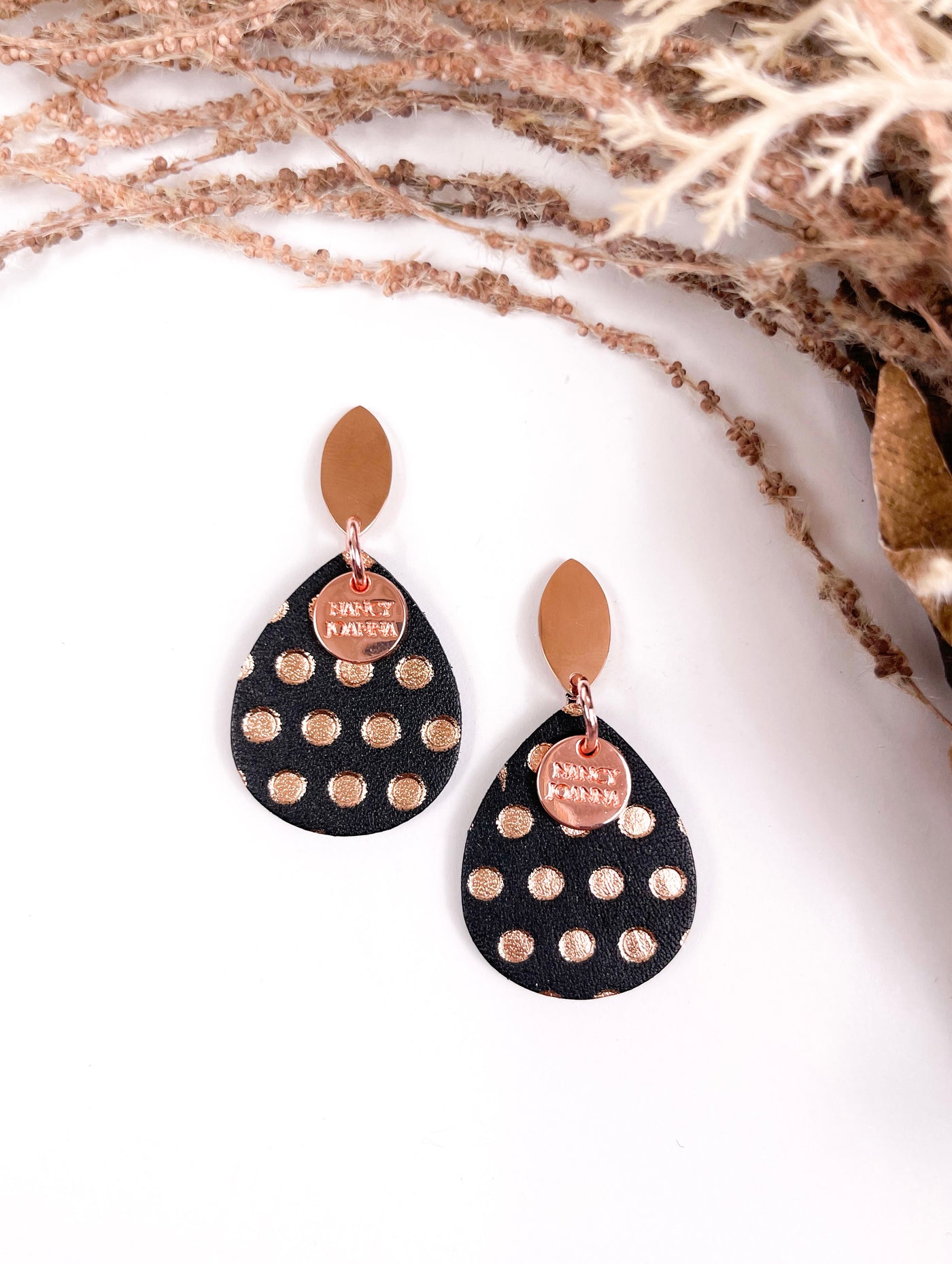 MINI Black & Rose Gold Polka Dot Drops Nancy Joanna