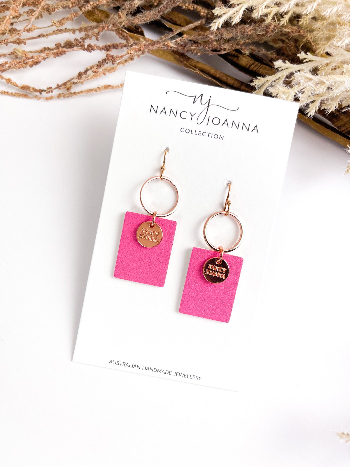 MINI Hot Pink Rectangle Dangles Nancy Joanna