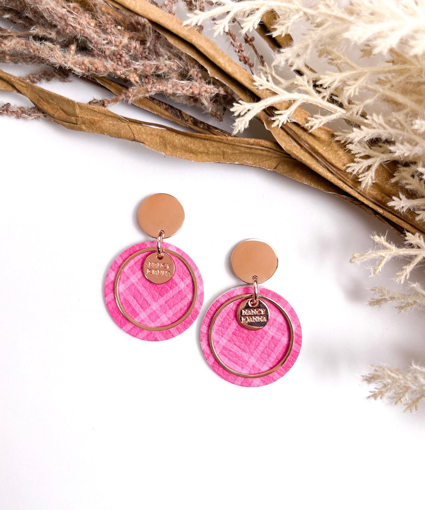 Deep Pink Gingham Round Drops Nancy Joanna