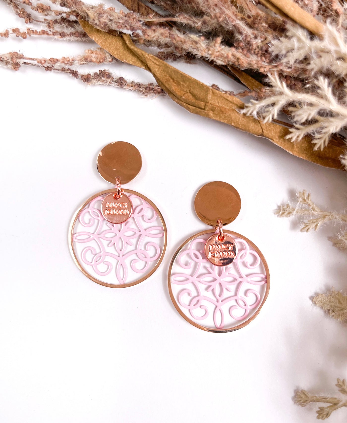 Pink Scroll Lace Earrings Nancy Joanna