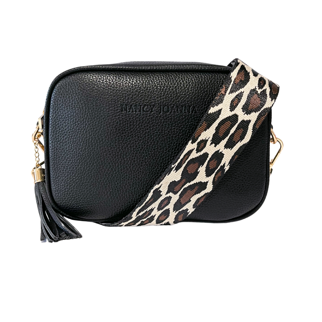 BLACK & CREAM LEOPARD PRINT CROSSBODY STRAP Nancy Joanna