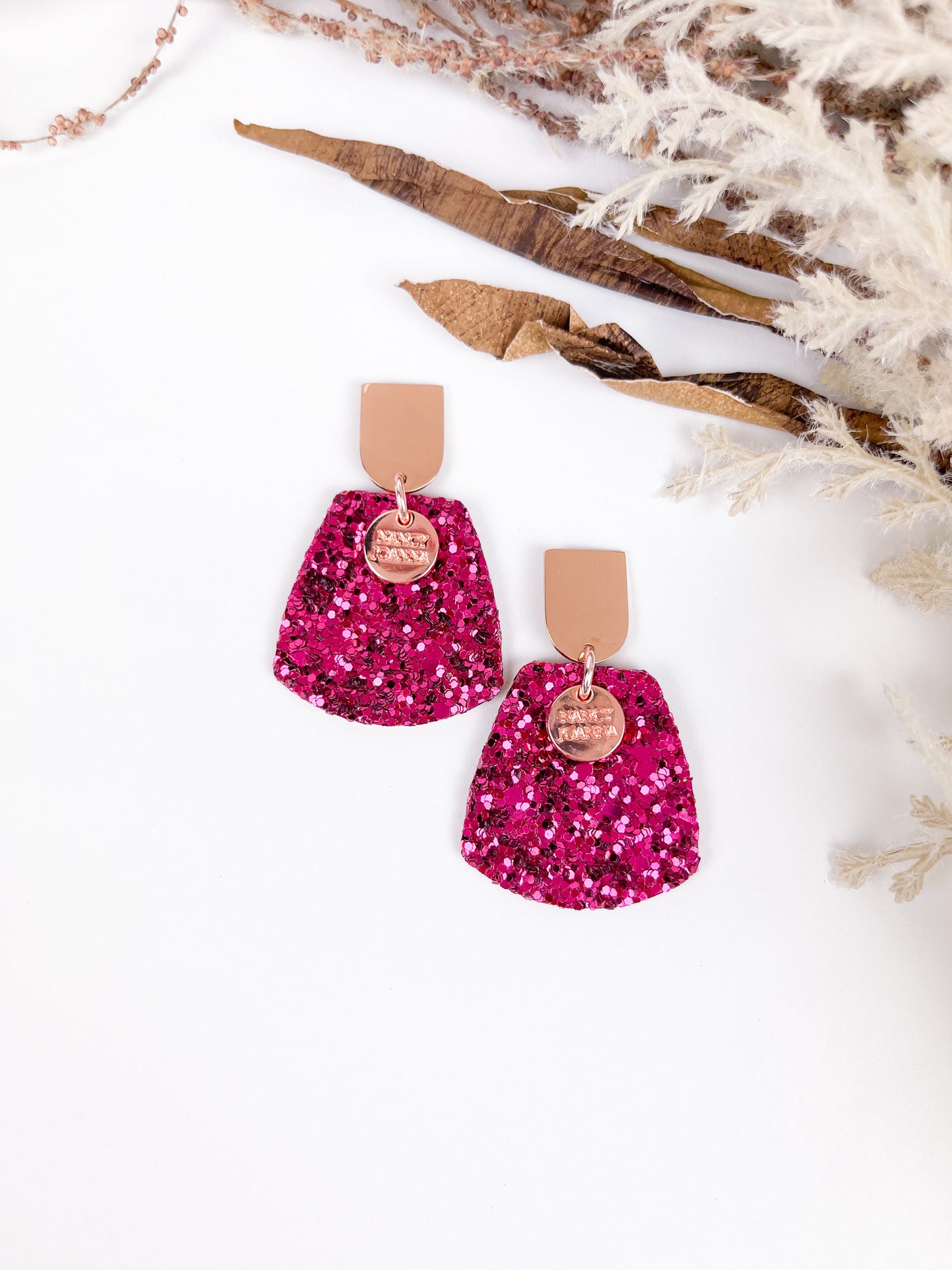 Magenta Glitter Half Drops Nancy Joanna