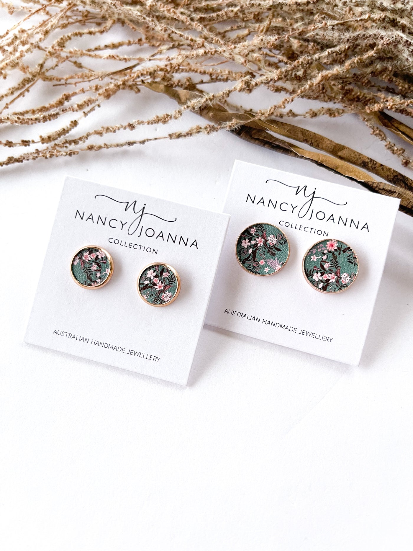 Green Floral Print Leather Studs Nancy Joanna