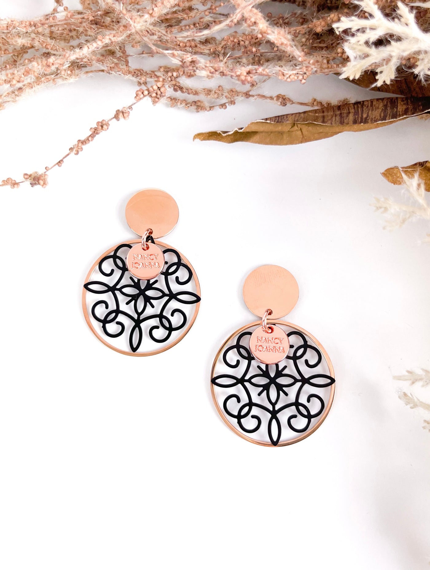 Black Scroll Lace Earrings Nancy Joanna