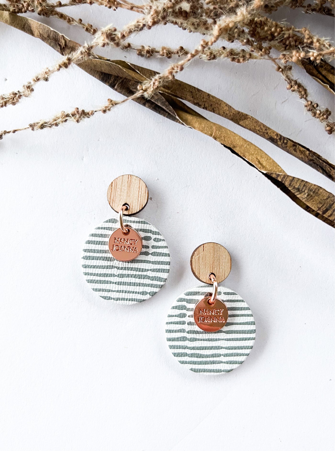 MINI Sage Stripe Round Drops Nancy Joanna