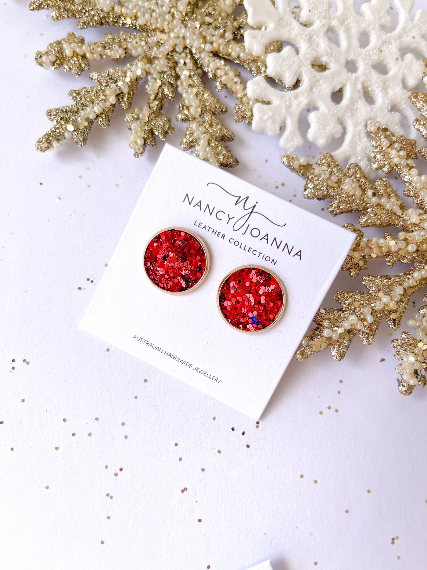 Christmas Rudolph Glitter Studs Nancy Joanna