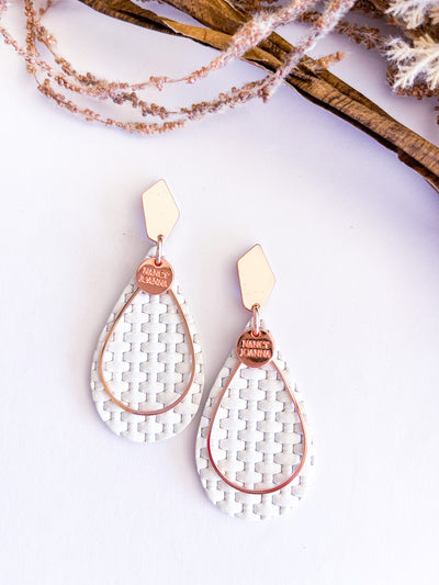 White Woven Leather Teardrops Nancy Joanna