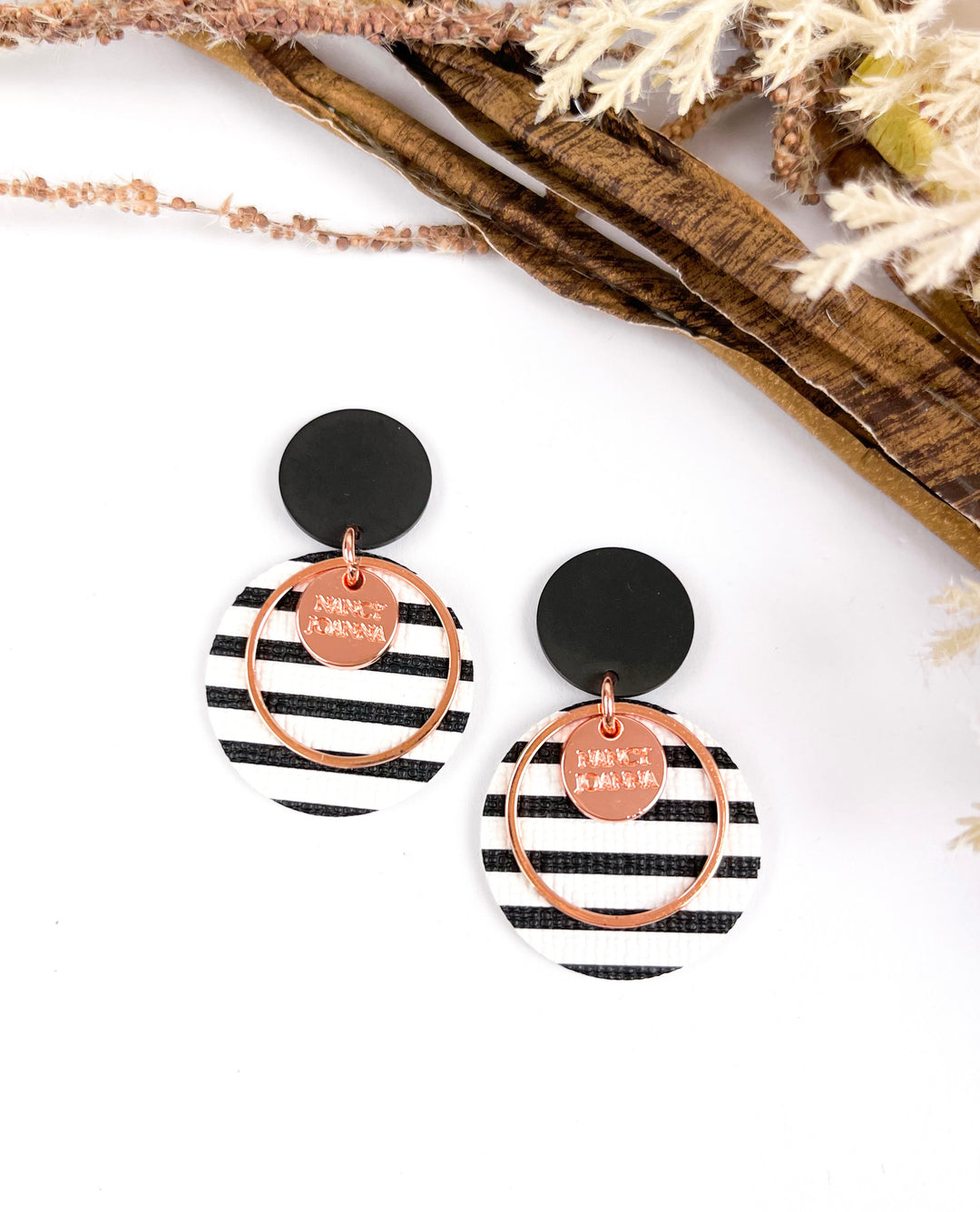 MINI B&W Striped Round Drops Nancy Joanna