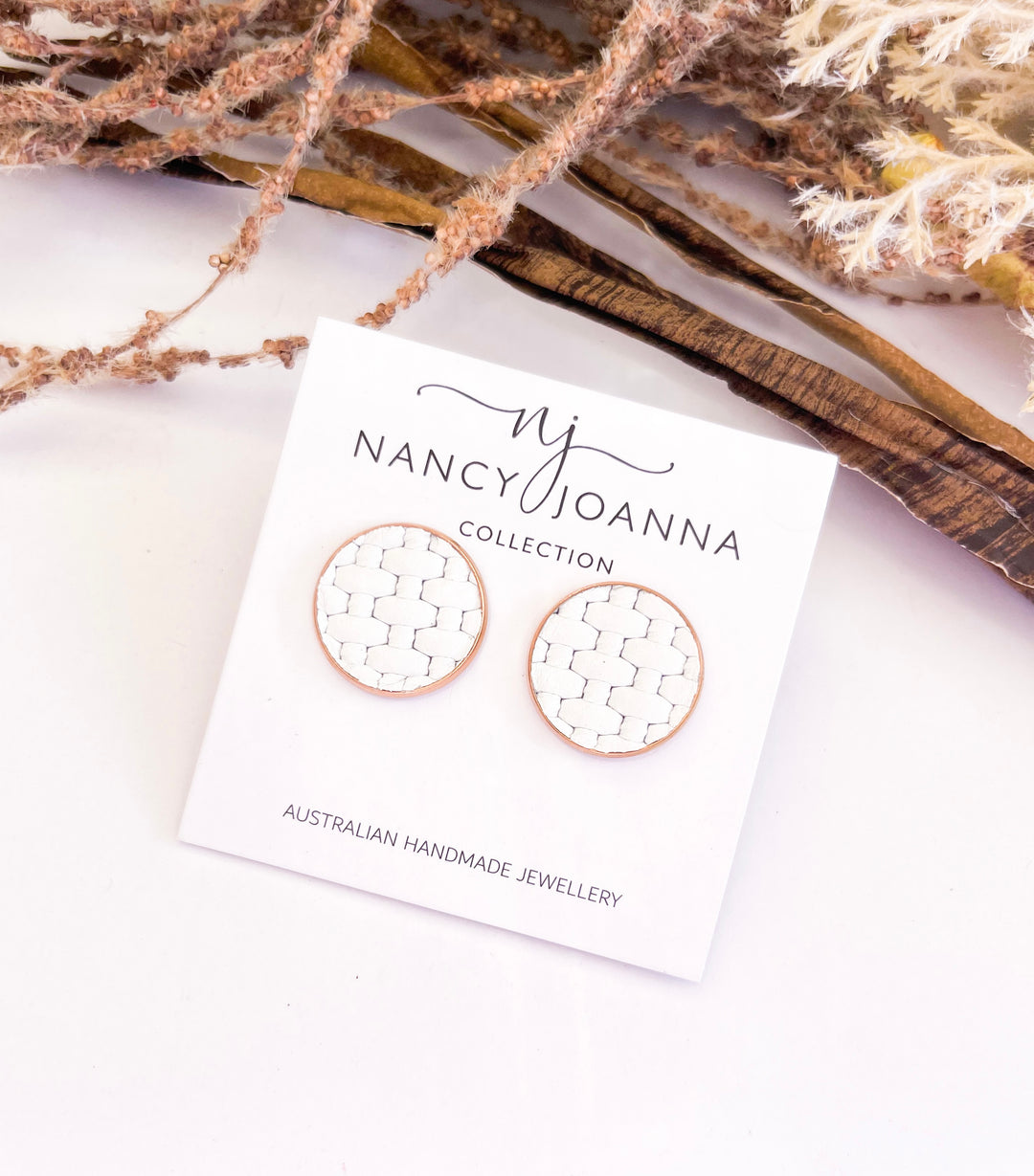 White Woven Studs Nancy Joanna